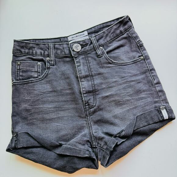 ONE TEASPOON High Long Rise Harlets Distressed Black Wash Denim Cutoffs Short 25 - Picture 11 of 11